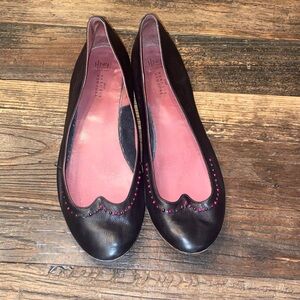 Henry Cuir Barneys New York Black Flats with Pink Interior